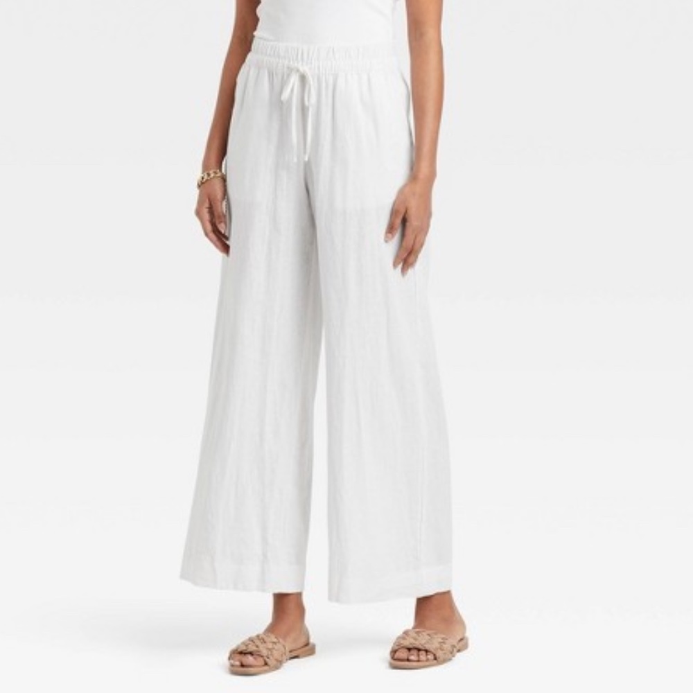 A New Day -  Women's High-Rise Wide Leg Linen Pull-On Pants Target - White Small